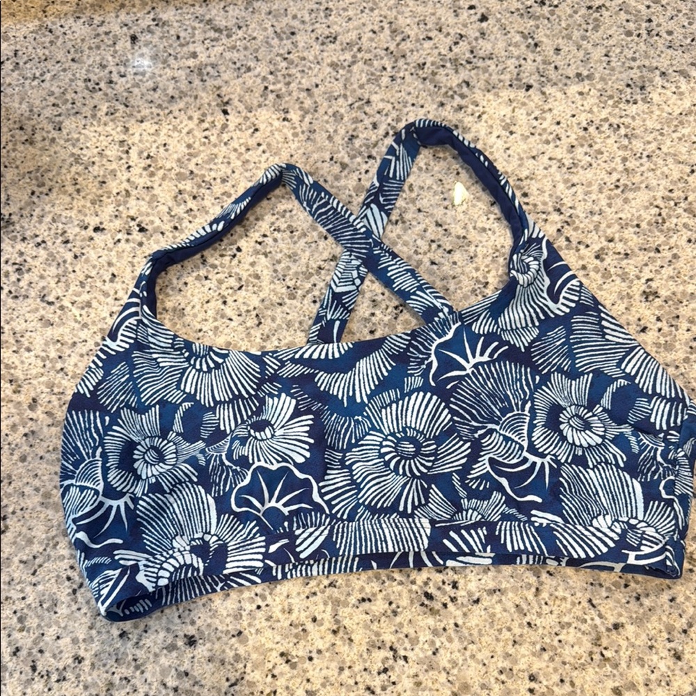 Title nine Blue and White Bikini Swim Top
